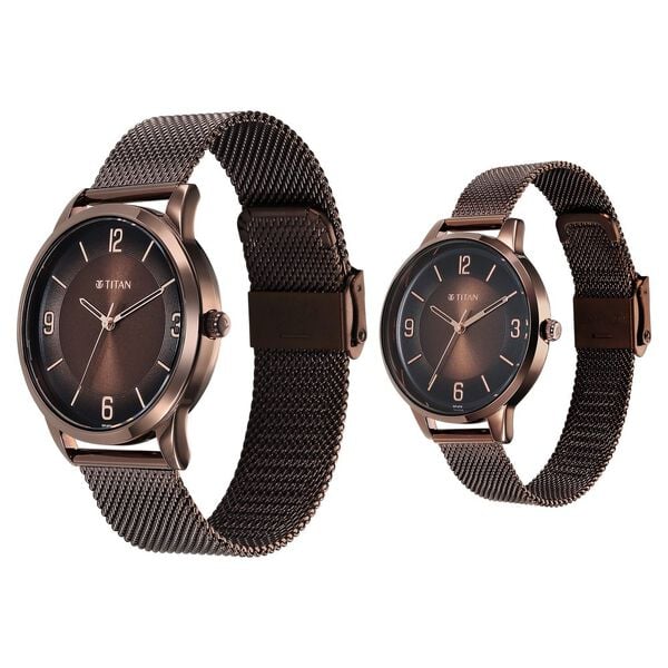 Titan Bandhan Quartz Analog Brown Dial Stainless Steel Strap Watch for Couple 