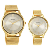Titan Bandhan Champagne Dial Gold Stainless Steel Strap Analog Watch for Couple