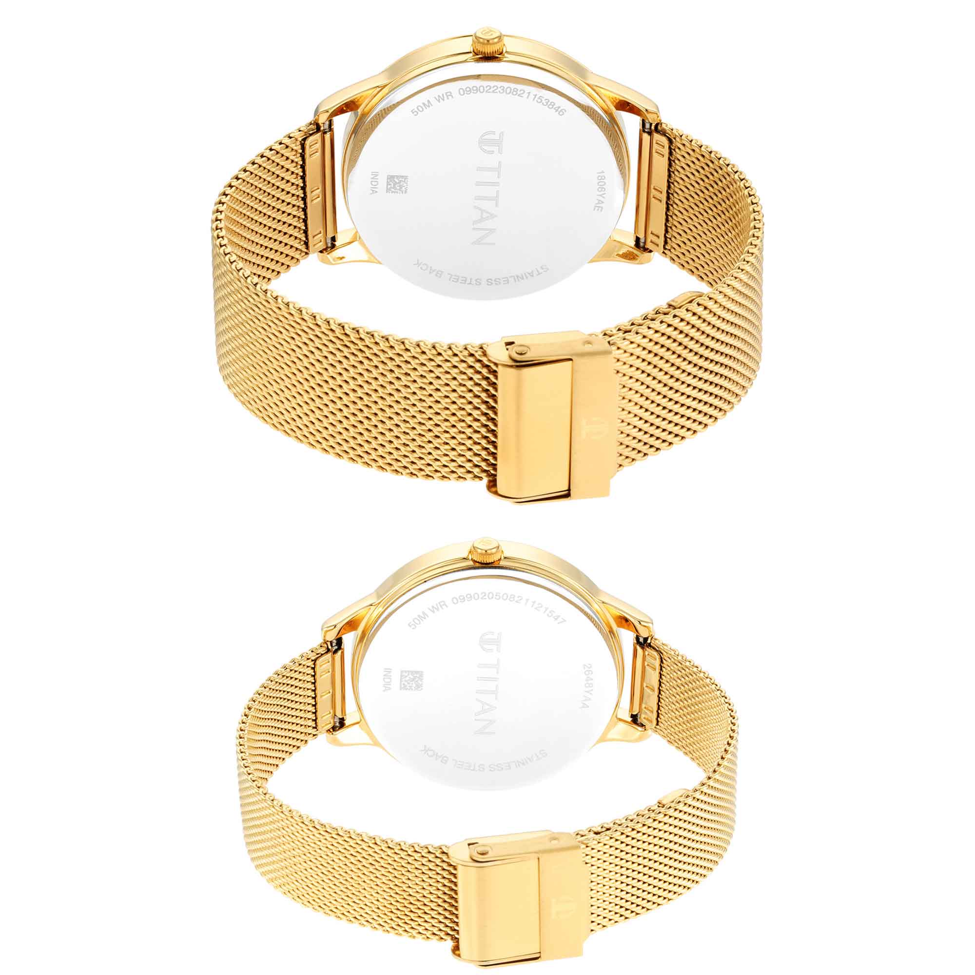 Titan Bandhan Champagne Dial Gold Stainless Steel Strap Analog Watch for Couple