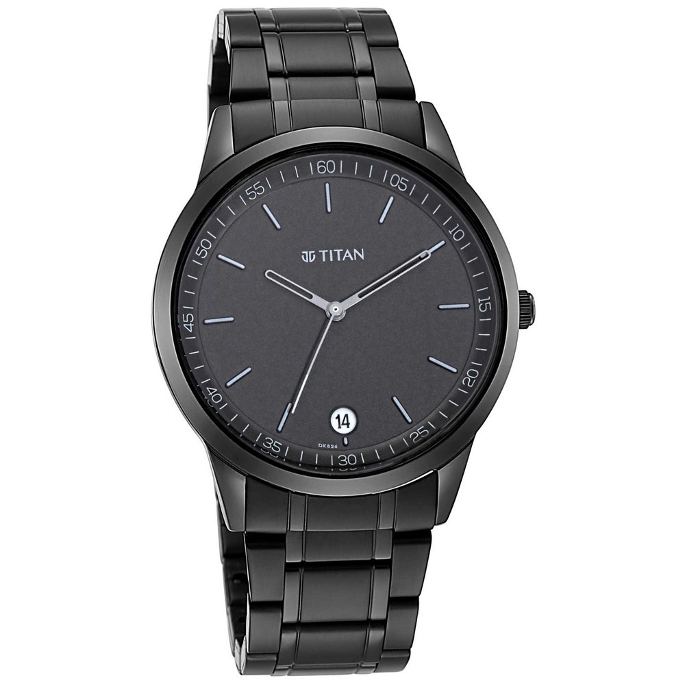 Titan Minimals Quartz Analog with Date Black Dial Black Metal Strap Watch For Men