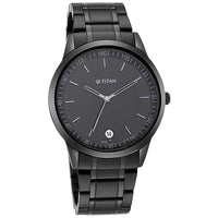 Titan Minimals Quartz Analog with Date Black Dial Black Metal Strap Watch For Men