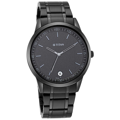 Titan Minimals Quartz Analog with Date Black Dial Black Metal Strap Watch For Men