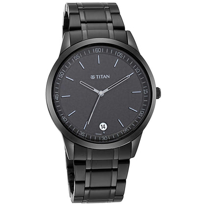 Titan Minimals Quartz Analog with Date Black Dial Black Metal Strap Watch For Men