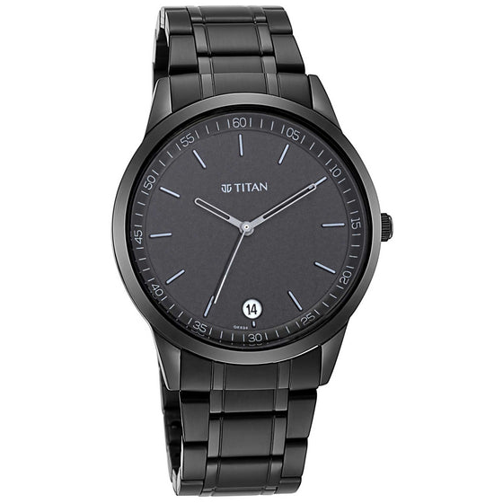 Titan Minimals Quartz Analog with Date Black Dial Black Metal Strap Watch For Men