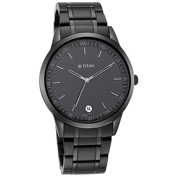 Titan Minimals Quartz Analog with Date Black Dial Black Metal Strap Watch For Men