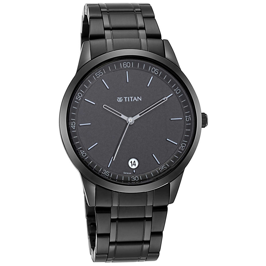 Titan Minimals Quartz Analog with Date Black Dial Black Metal Strap Watch For Men