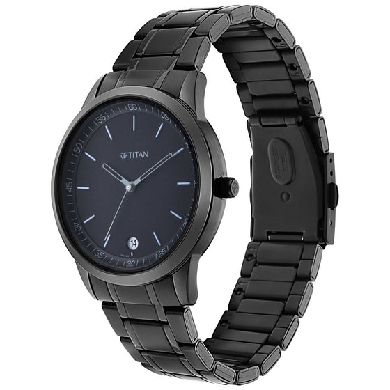 Titan Minimals Quartz Analog with Date Black Dial Black Metal Strap Watch For Men