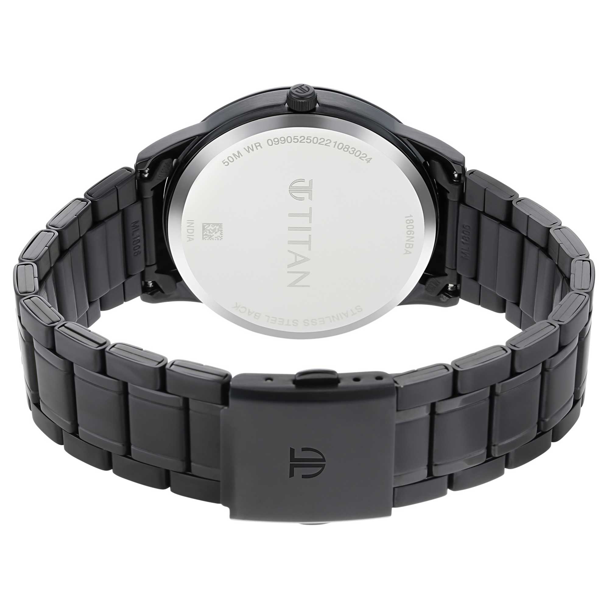 Titan Minimals Quartz Analog with Date Black Dial Black Metal Strap Watch For Men