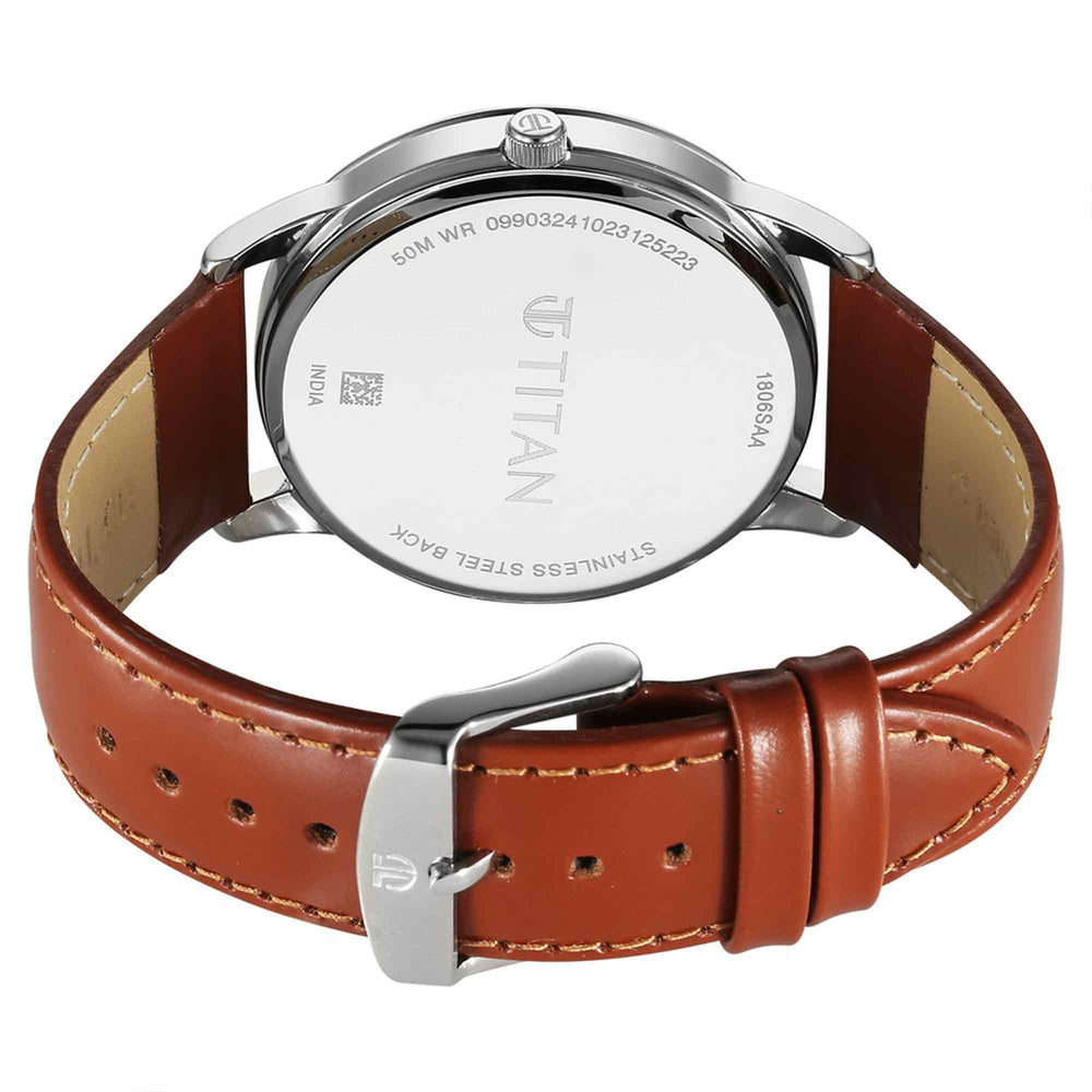 Titan Wrist Wit Quartz Analog with Date Blue Dial Leather Strap Watch for Men