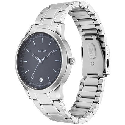 Titan Minimals Quartz Analog with Date Black Dial Silver Metal Strap Watch For Men