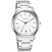 Titan White Dial Silver Metal Strap Analog with Date Watch for Men