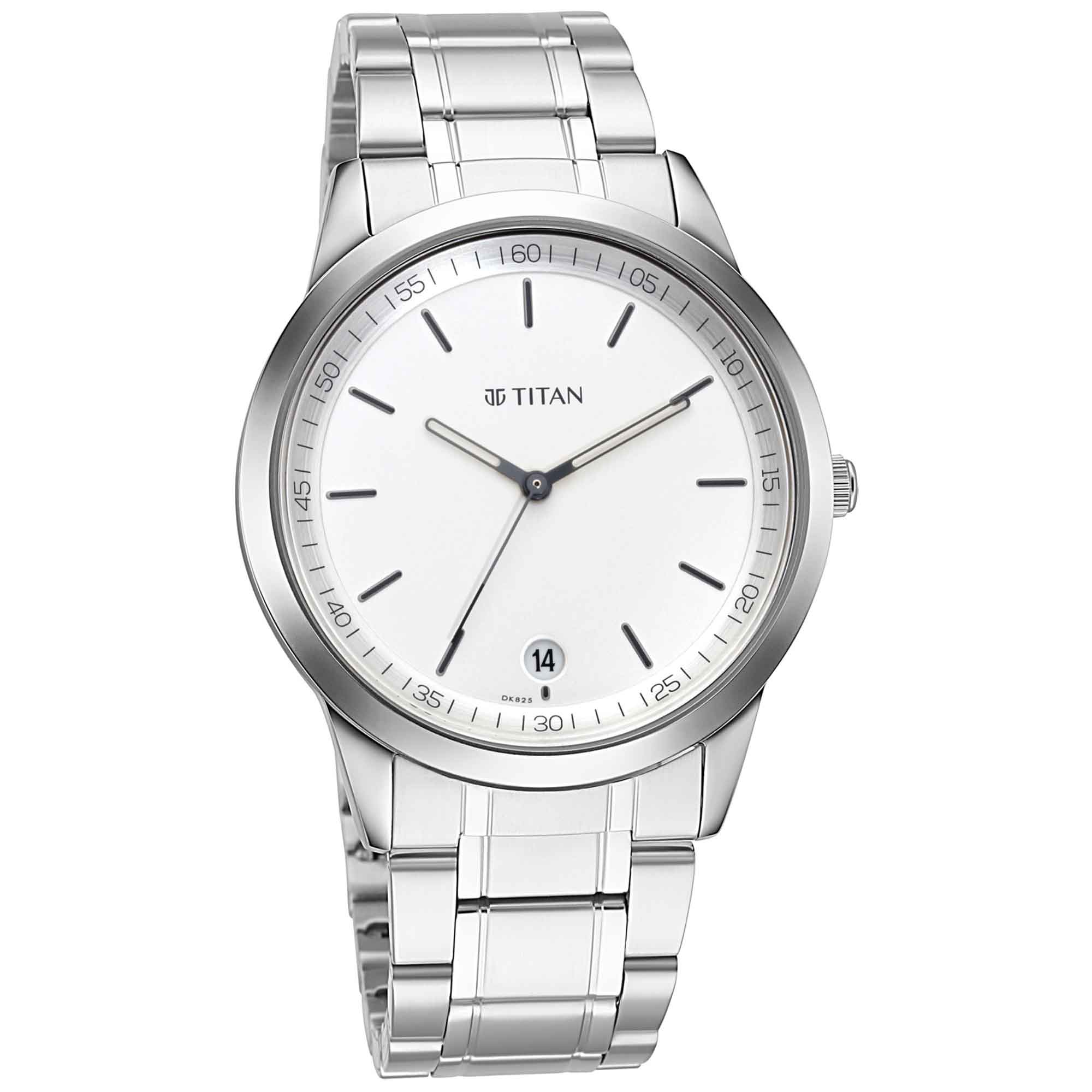Titan White Dial Silver Metal Strap Analog with Date Watch for Men