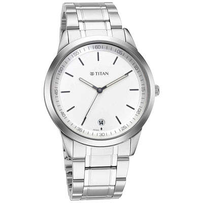 Titan White Dial Silver Metal Strap Analog with Date Watch for Men
