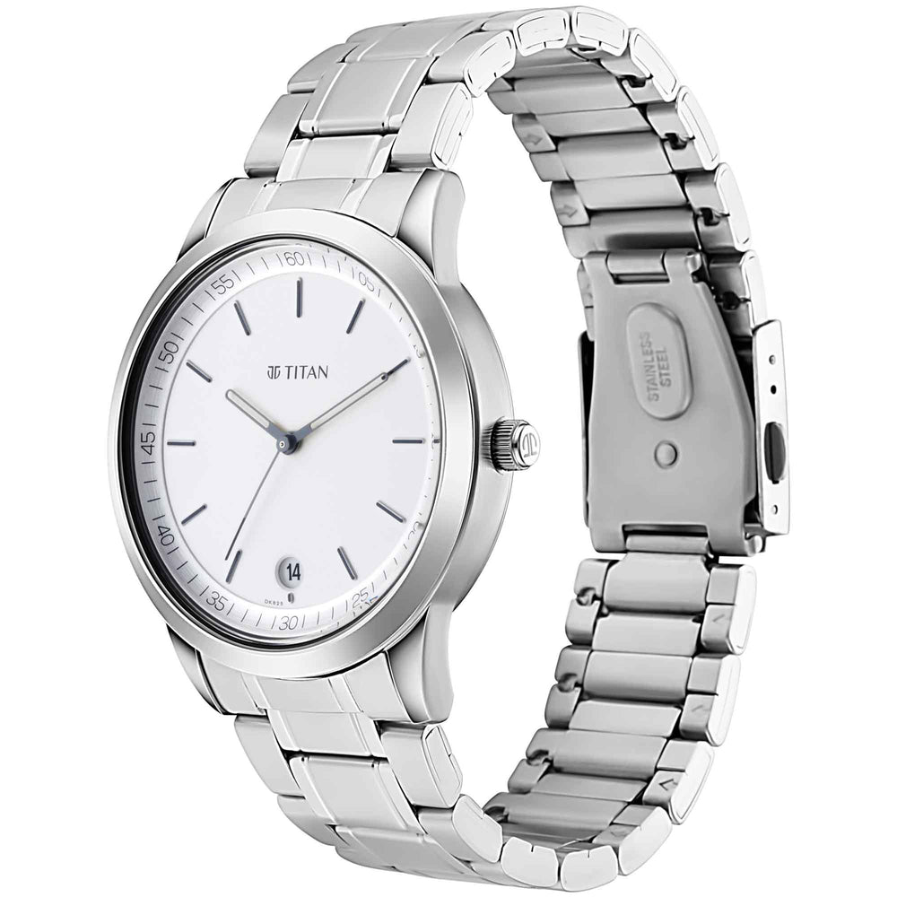 Titan White Dial Silver Metal Strap Analog with Date Watch for Men