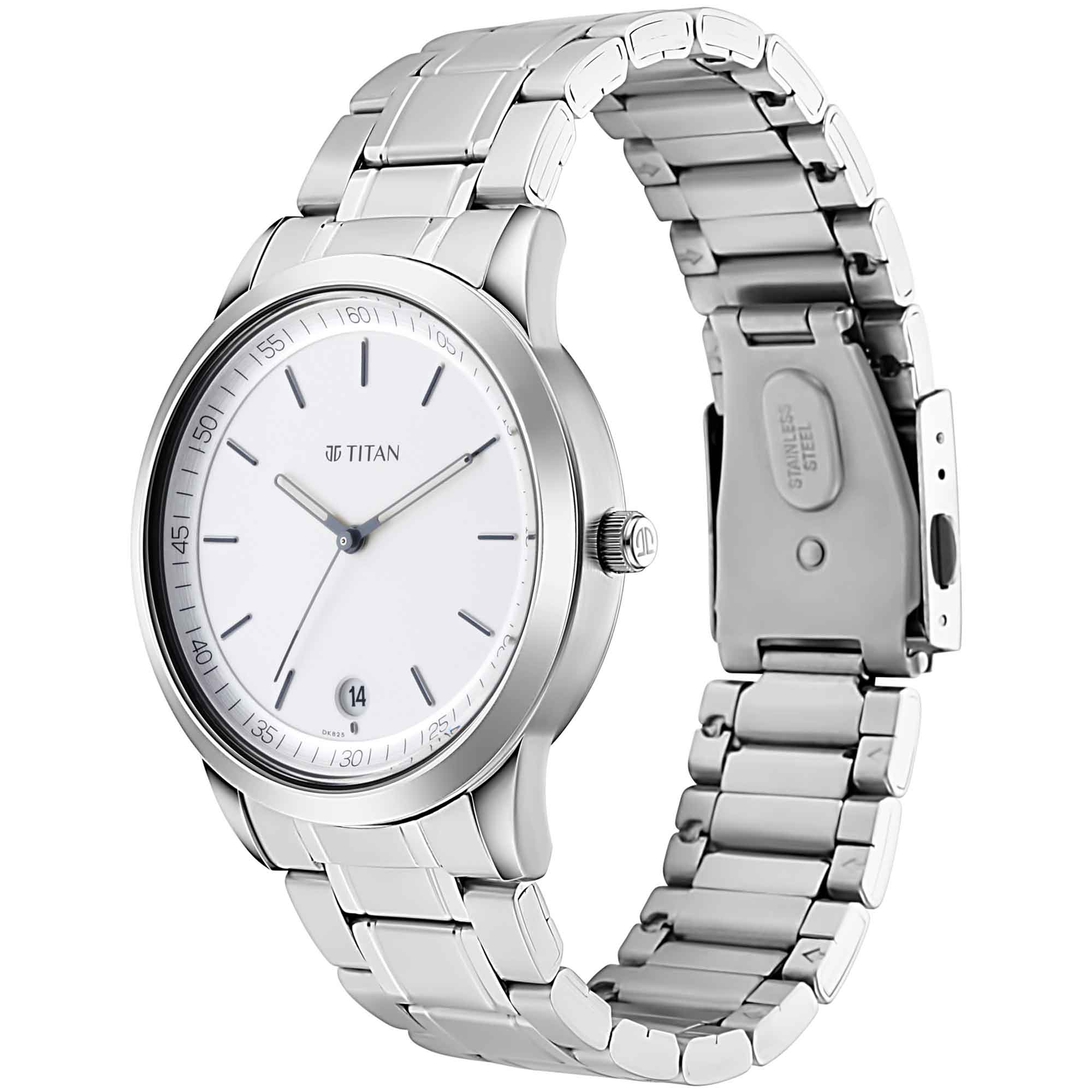 Titan White Dial Silver Metal Strap Analog with Date Watch for Men