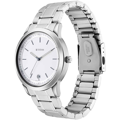 Titan White Dial Silver Metal Strap Analog with Date Watch for Men