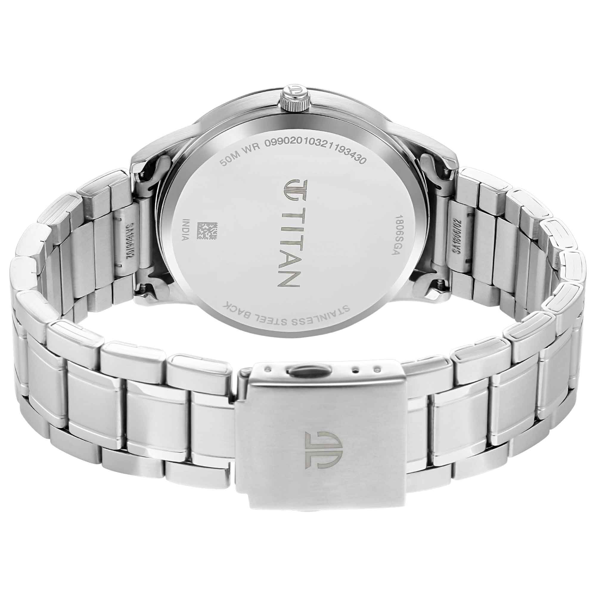 Titan White Dial Silver Metal Strap Analog with Date Watch for Men