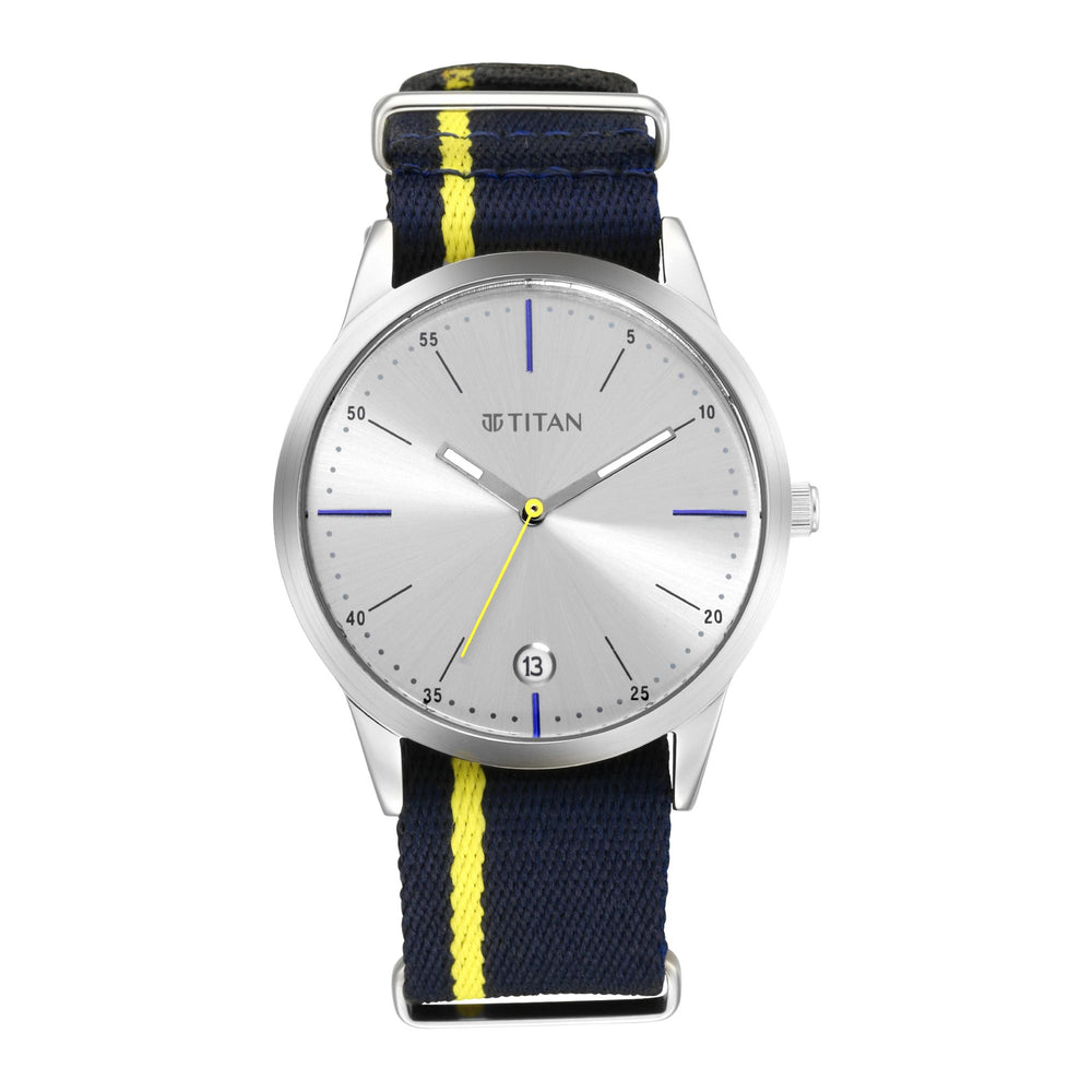 Titan Grey Dial Blue Strap Blue Fabric Analog with Date Watch for Men