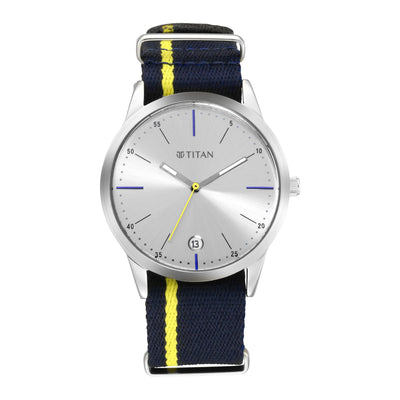 Titan Grey Dial Blue Strap Blue Fabric Analog with Date Watch for Men