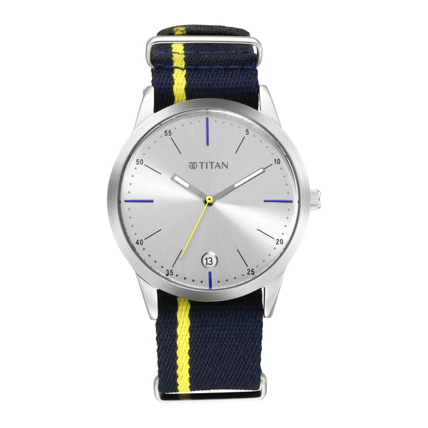 Titan Grey Dial Blue Strap Blue Fabric Analog with Date Watch for Men