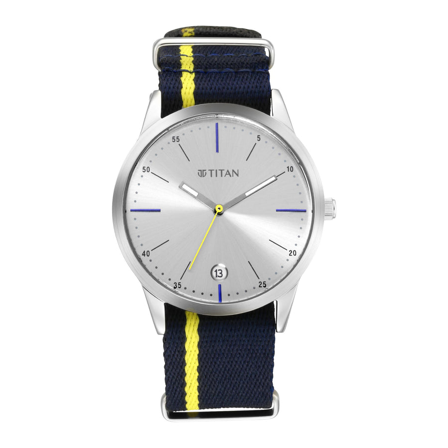 Titan Grey Dial Blue Strap Blue Fabric Analog with Date Watch for Men