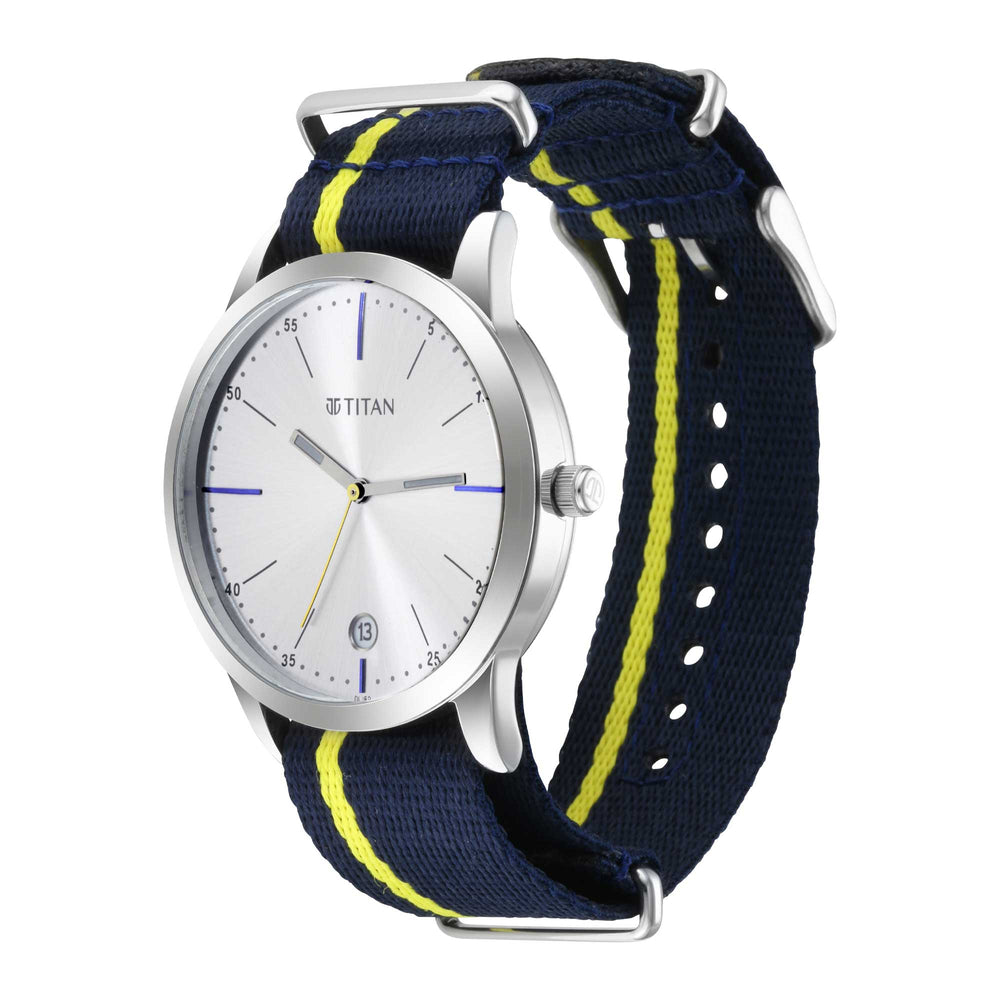 Titan Grey Dial Blue Strap Blue Fabric Analog with Date Watch for Men