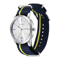 Titan Grey Dial Blue Strap Blue Fabric Analog with Date Watch for Men