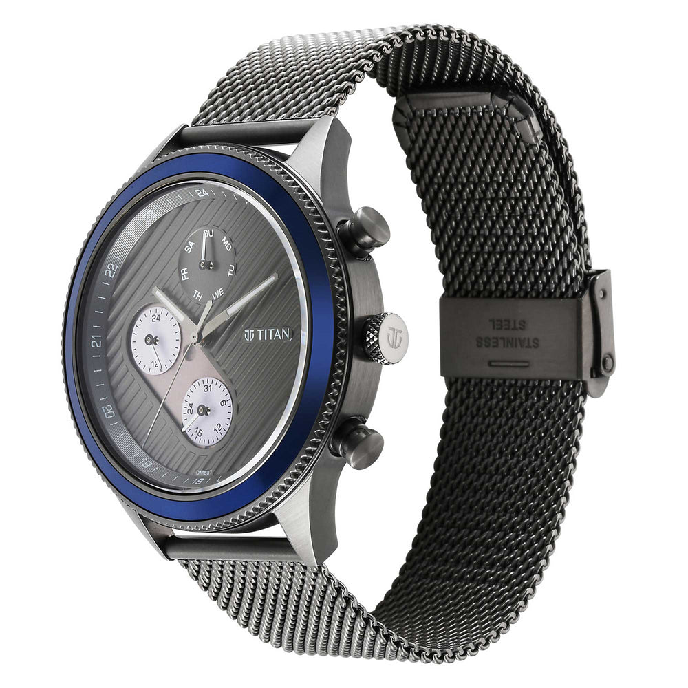 Titan Quartz Analog Anthracite Dial Stainless Steel Strap Watch for Men