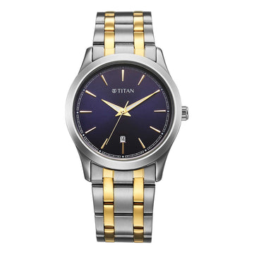 Titan Blue Dial Two Toned Stainless Steel Strap Analog with Date Watch for Men