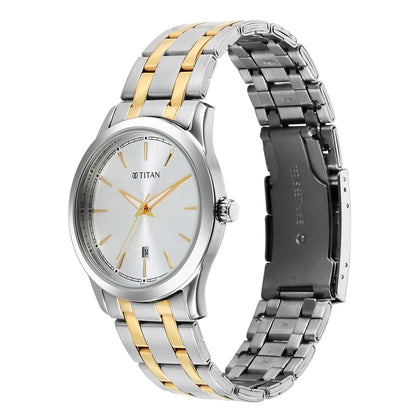 Titan Silver White Dial Alog Watch for Men