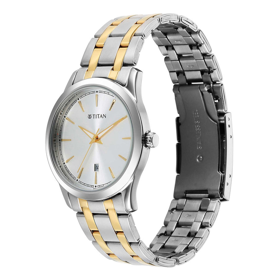 Titan Silver White Dial Alog Watch for Men