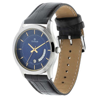 Titan Blue Dial Black Leather Strap Analog with Date Watch for Men