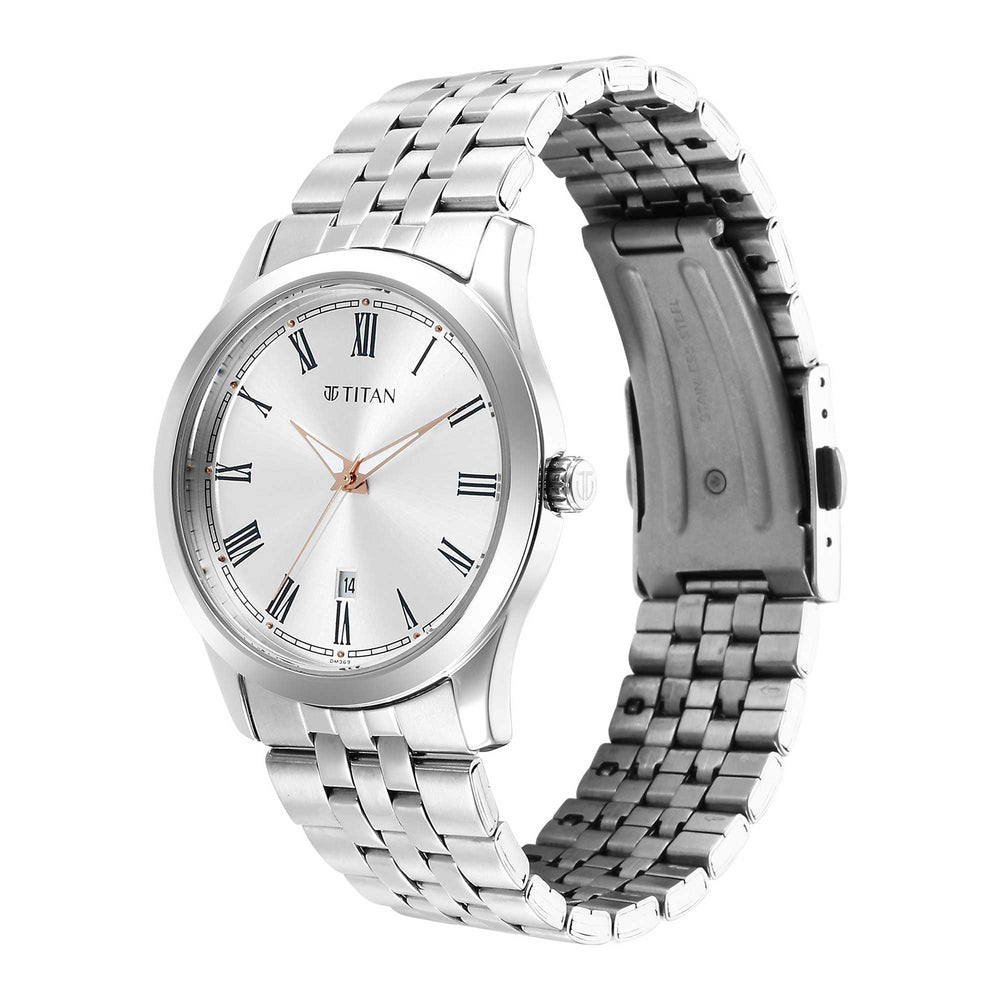 Titan Urban Analog Silver White Dial Metal Strap Watch for Men