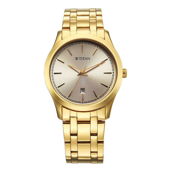 gold men wrist watch
