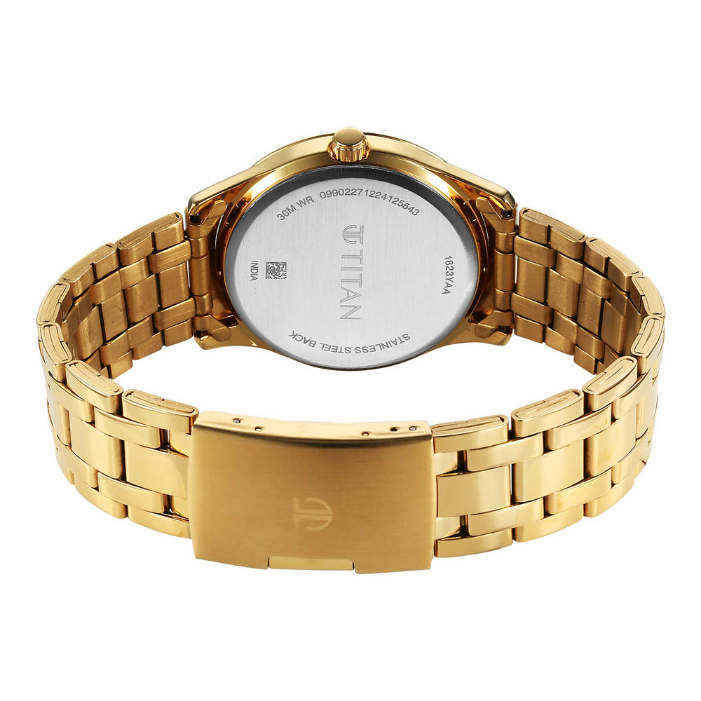 gold men wrist watch
