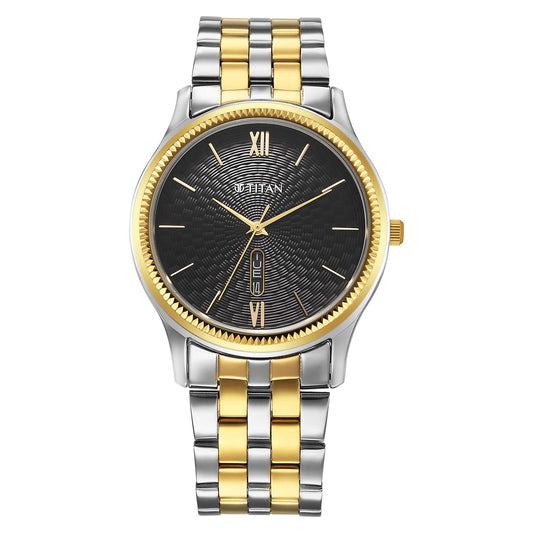 Titan Karishma Black Dial Dual Color Stainless Steel Strap Analog Watch For Men  1824BM04