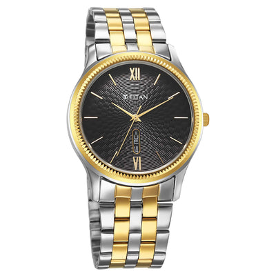 Titan Karishma Black Dial Dual Color Stainless Steel Strap Analog Watch For Men  1824BM04