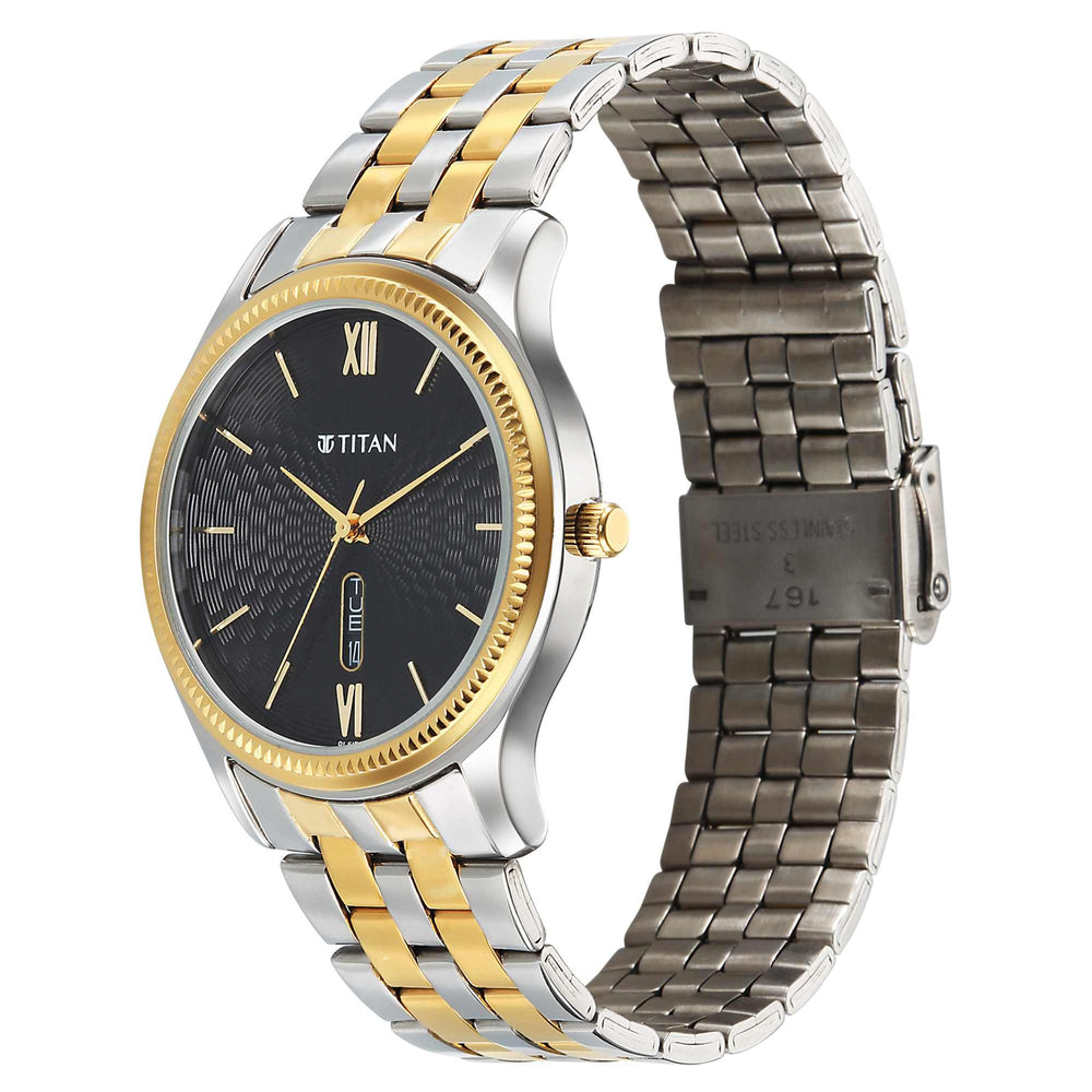 Titan Karishma Black Dial Dual Color Stainless Steel Strap Analog Watch For Men  1824BM04