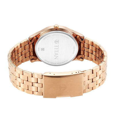 Titan Brown Dial Rose Gold Stainless Steel Strap Analog with Day and Date Watch for Men