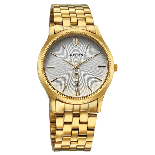 Titan Karishma Gents Upg Silver White Round Dial Stainless Steel Strap Watch For Men