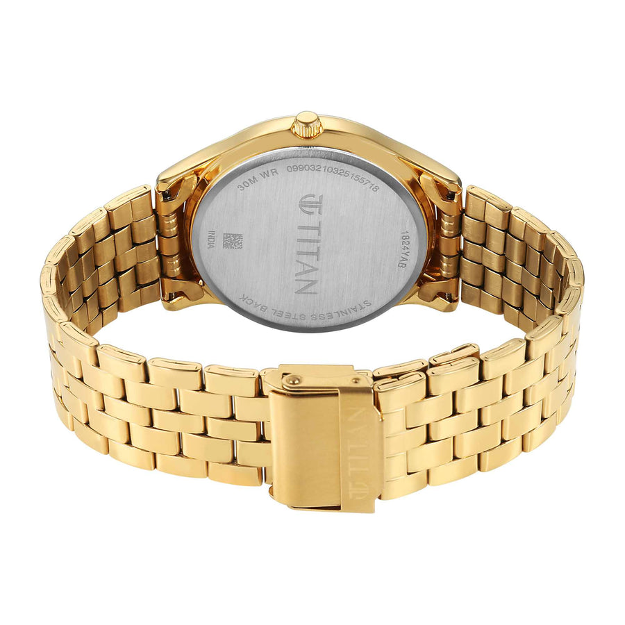 Titan Karishma Silver White Dial Gold Stainless Steel Strap Analog Watch for Men