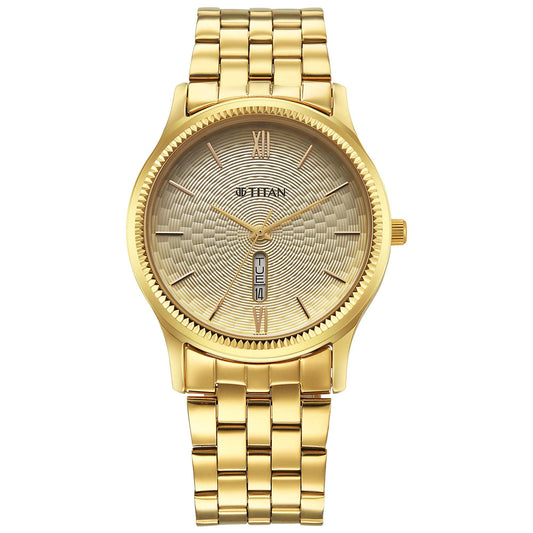 Titan Karishma Gents Upg Gold Round Dial Stainless Steel Strap Watch For Men