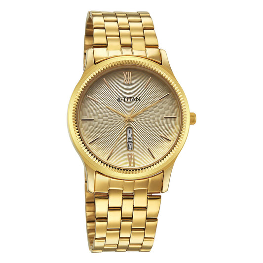 Titan Karishma Gents Upg Gold Round Dial Stainless Steel Strap Watch For Men