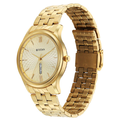 Titan Karishma Gents Gold Round Dial Stainless Steel Strap Analog Watch For Men