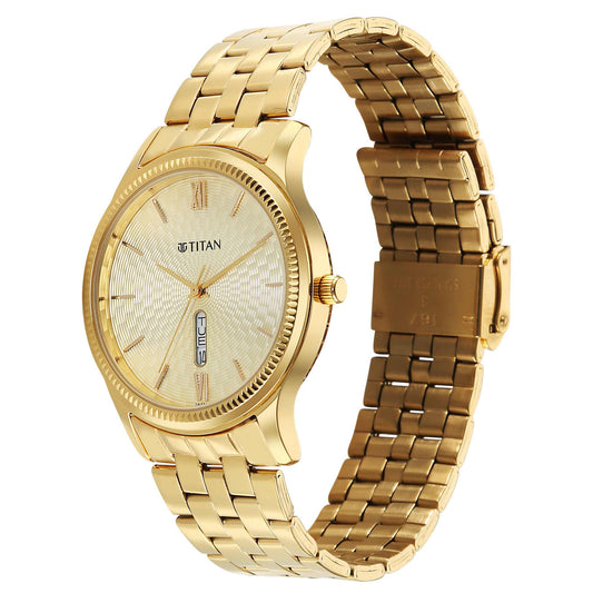 Titan Karishma Gents Upg Gold Round Dial Stainless Steel Strap Watch For Men