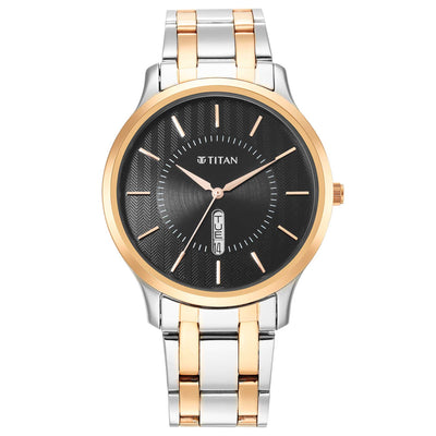 Titan Karishma Quartz Analog Black Dial Two Toned Stainless Steel Strap Watch For Men