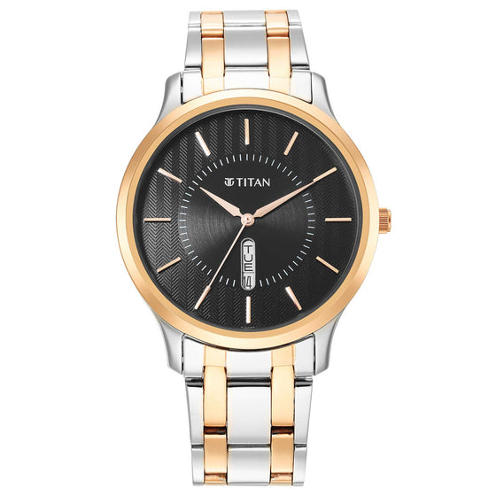 Titan Karishma Quartz Analog Black Dial Two Toned Stainless Steel Strap Watch For Men