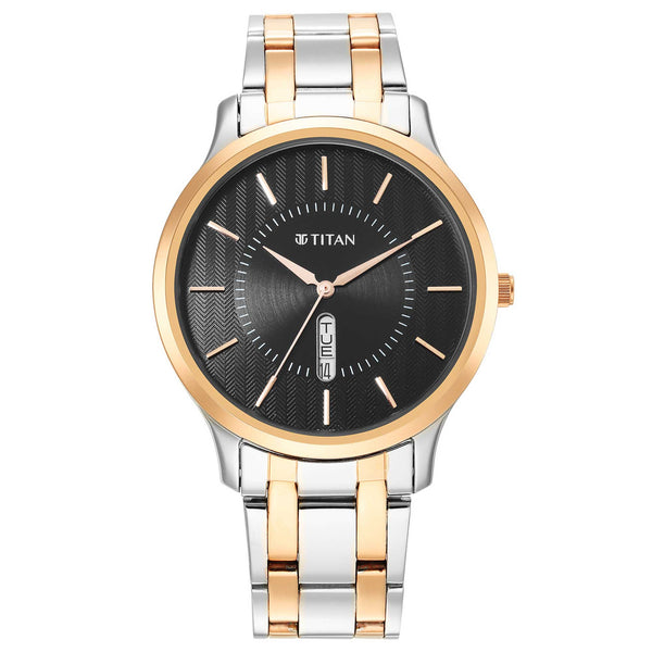 Titan Karishma Quartz Analog Black Dial Two Toned Stainless Steel Strap Watch For Men
