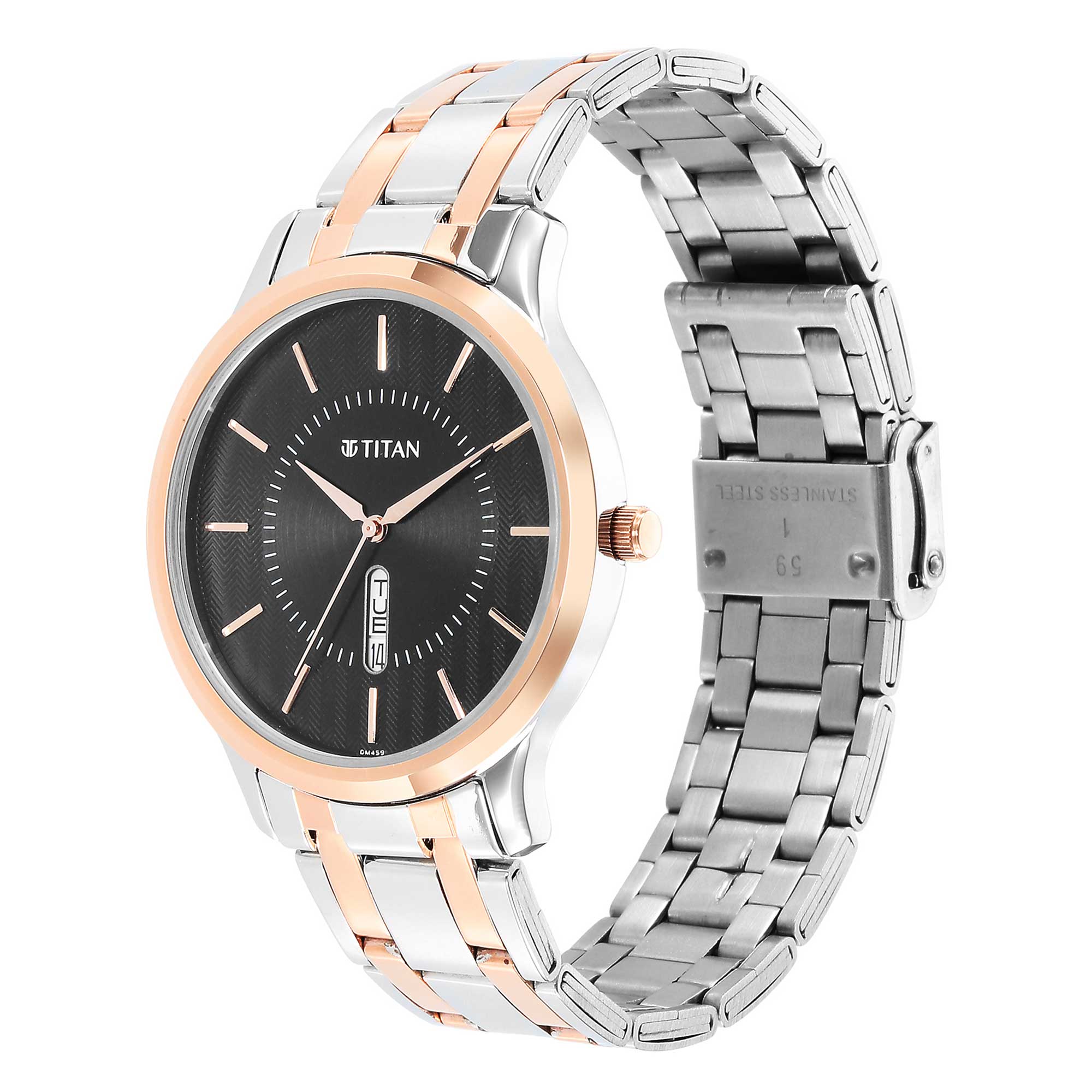 Titan Karishma Black Dial Dual Color Metal Strap Analog with Day-Date Watch for Men