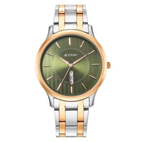 Titan Green Dial Two Toned Stainless Steel Strap Analog Watch for Men